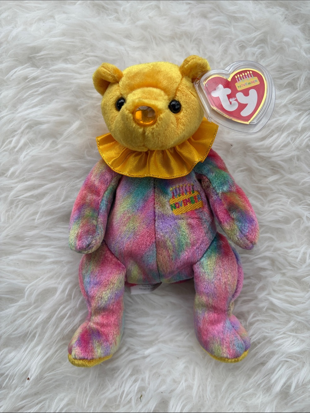 Ty Rainbow Plush Bear with November birthstone and Satin Collar